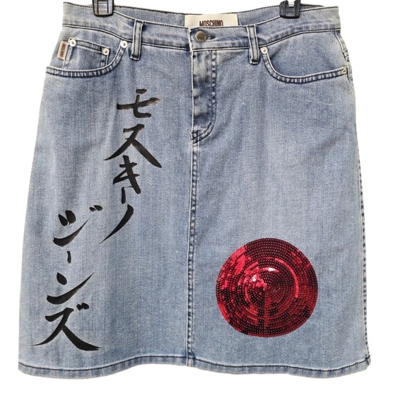 Moschino Dresses & Skirts - Moschino Jeans Vintage Y2K Denim Mini Skirt Light Wash Sequin Japanese Size 10